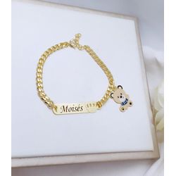 Pulseira Personalizada Ursinho Infantil Banhada a ... - A S JOIAS E SEMIJOIAS