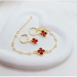 Conjunto Trevo Infantil Banhado a Ouro - 935.37 - A S JOIAS E SEMIJOIAS