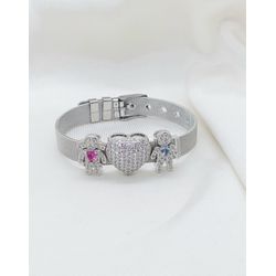 Pulseira Estilo Relógio Em Aço Com Pingentes Com B... - A S JOIAS E SEMIJOIAS