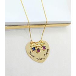 Colar Banhado a Ouro Coração Três Nomes e Pingente... - A S JOIAS E SEMIJOIAS