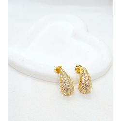 Brinco De Gota Com Zircônias Banhado à Ouro - 999.... - A S JOIAS E SEMIJOIAS