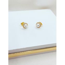 Brinco de Pérola Com Zircônias Banhado A Ouro - 9... - A S JOIAS E SEMIJOIAS