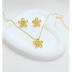 Conjunto De Flores Com Zircônias Banhado à Ouro - ... - A S JOIAS E SEMIJOIAS