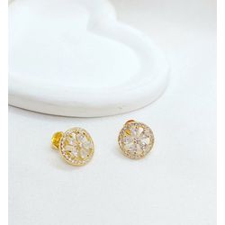 Brinco De Flor Com Aro Zircônias Banhado A Ouro - ... - A S JOIAS E SEMIJOIAS