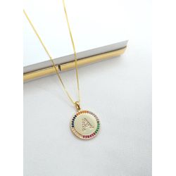 Colar Inicial Zircônias Coloridas Banhado a Ouro -... - A S JOIAS E SEMIJOIAS