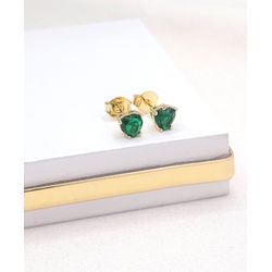 Brinco Coração Zircônia Verde Banhado A ouro - 97... - A S JOIAS E SEMIJOIAS