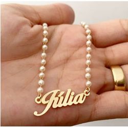 Colar Personalizado Com Corrente De Pérola Banhado... - A S JOIAS E SEMIJOIAS