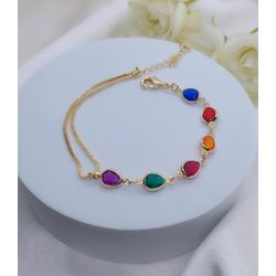 Pulseira Pedras Coloridas Banhada a Ouro - 999.8 - A S JOIAS E SEMIJOIAS