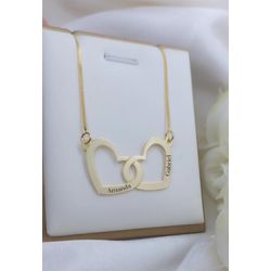 Colar Personalizado Dois Corações Banhado a Ouro -... - A S JOIAS E SEMIJOIAS