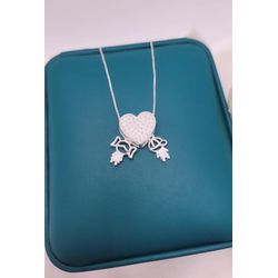 Colar Coração Cravejado Em Zircônnias Com Casal Em... - A S JOIAS E SEMIJOIAS