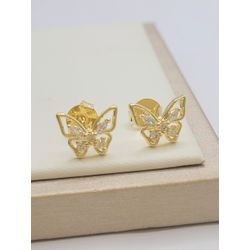 Brinco De Borboleta Com Zircônias Banhado a Ouro P... - A S JOIAS E SEMIJOIAS