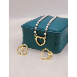 Conjunto De Colar e Brinco De Coração Banhados à O... - A S JOIAS E SEMIJOIAS