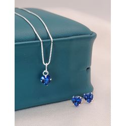 Conjunto Em Prata 925 De Corações Com Zircônias Az... - A S JOIAS E SEMIJOIAS