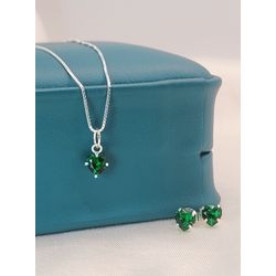 Conjunto Em Prata 925 De Corações Com Zircônias Ve... - A S JOIAS E SEMIJOIAS