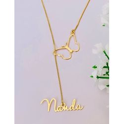 Colar Gravatinha Personalizado Nome e Borboleta Ba... - A S JOIAS E SEMIJOIAS