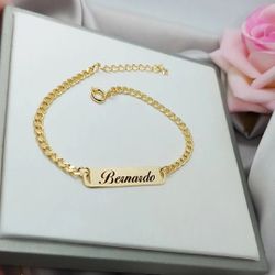 Pulseira Personalizada Infantil Chapinha Banhada a... - A S JOIAS E SEMIJOIAS