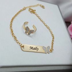 Conjunto Infantil Personalizado Pulseira e Anel Ba... - A S JOIAS E SEMIJOIAS