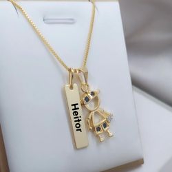 Colar Uma Plaquinha Personalizada e Pingente Menin... - A S JOIAS E SEMIJOIAS