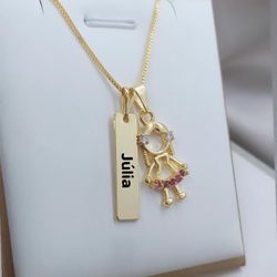 Colar Uma Plaquinha Personalizada e Pingente Menin... - A S JOIAS E SEMIJOIAS