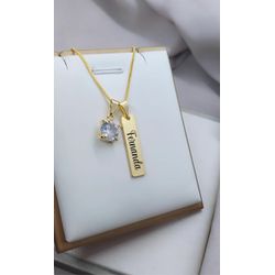 Colar Plaquinha Personalizada Banhada a Ouro Com P... - A S JOIAS E SEMIJOIAS