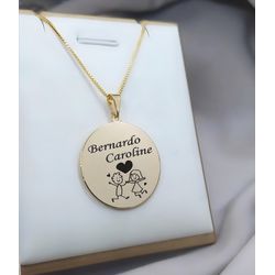 Colar Redondo Personalizado Casal Banhado a Ouro -... - A S JOIAS E SEMIJOIAS