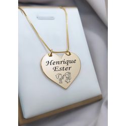 Colar Coração Personalizado Casal Banhado a Ouro -... - A S JOIAS E SEMIJOIAS