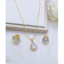 Conjunto Gota Zircônias Banhado a Ouro - 998.41 - A S JOIAS E SEMIJOIAS