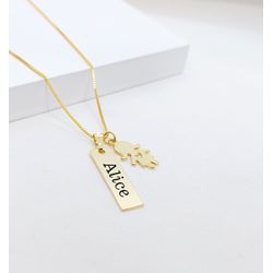 Colar Plaquinha Personalizada e Pingente de Menina... - A S JOIAS E SEMIJOIAS