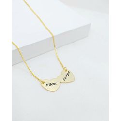 Colar Dois Corações Personalizados Banhado a Ouro ... - A S JOIAS E SEMIJOIAS