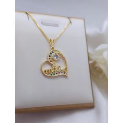 Colar Mãe Com Pedras Coloridas Banhado a Ouro - 99... - A S JOIAS E SEMIJOIAS