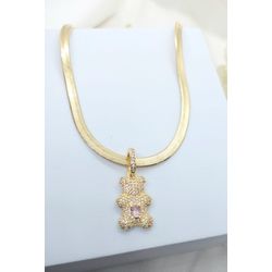 Corrente Fita 4mm Com Pingente De Ursinho Cravejad... - A S JOIAS E SEMIJOIAS