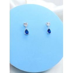 Brinco Gota Zircônia Cristal e Azul Prata 925 - 99... - A S JOIAS E SEMIJOIAS