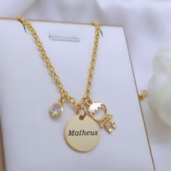 Colar Elo Portugues 2mm Com Pingente Personalizado... - A S JOIAS E SEMIJOIAS