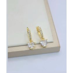 Brinco Argola Coração Zircônias Banhada a Ouro - 9... - A S JOIAS E SEMIJOIAS
