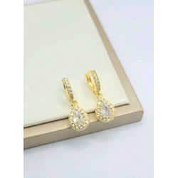 Brinco Argola Gota Zircônias Banhada a Ouro - 999.... - A S JOIAS E SEMIJOIAS