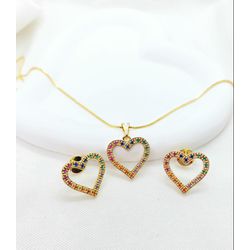Conjunto Coração Brinco e Colar Banhado a Ouro Com... - A S JOIAS E SEMIJOIAS