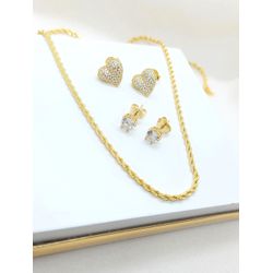 Kit de Brincos e Cordão Baiano Banhados a Ouro - 2... - A S JOIAS E SEMIJOIAS