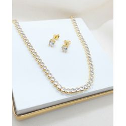 Kit de Brinco e Riviera Zircônias Banhados a Ouro ... - A S JOIAS E SEMIJOIAS
