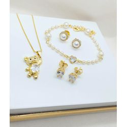 Kit de 02 Brincos, colar, pulseira Banhados a Ouro... - A S JOIAS E SEMIJOIAS