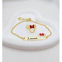 Conjunto Infantil Personalizado Pulseira e Anel Ba... - A S JOIAS E SEMIJOIAS