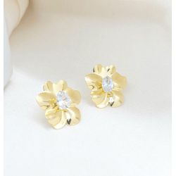 Brinco Forma Orgânica Flor com Zircônia Banhado a ... - A S JOIAS E SEMIJOIAS