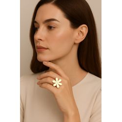 Anel Ajustável Flor Margarida Banhado a Ouro - 99... - A S JOIAS E SEMIJOIAS