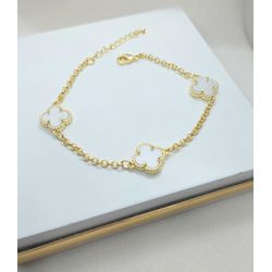 Pulseira 3 Trevos Perolado Banhada a Ouro - 997.4 - A S JOIAS E SEMIJOIAS