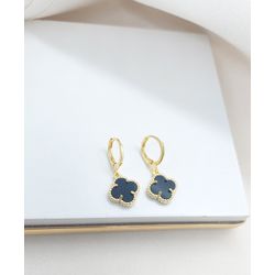 Brinco Argola Trevo Preto Banhado a Ouro - 999.6. - A S JOIAS E SEMIJOIAS