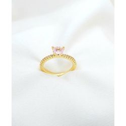 Anel Solitário Coração Rosa Com laterais Zircônias... - A S JOIAS E SEMIJOIAS