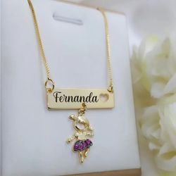 Colar Plaquinha Personalizada e Pingente De Menina... - A S JOIAS E SEMIJOIAS