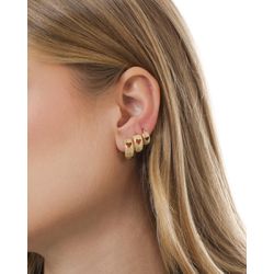 Trio Argola Craquelada Redonda Detalhe Coração Ban... - A S JOIAS E SEMIJOIAS