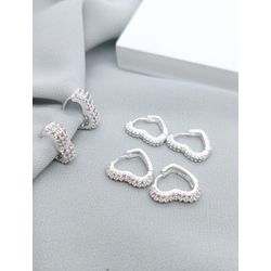 Kit 3 Argolas Cravejadas Zirconias Banhada a Prata... - A S JOIAS E SEMIJOIAS