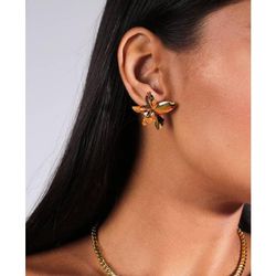 Brinco Flor Laurent Banhado a Ouro - 999.44 - A S JOIAS E SEMIJOIAS