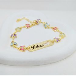 Pulseira Personalizada Infantil Chapinha e Borbole... - A S JOIAS E SEMIJOIAS
